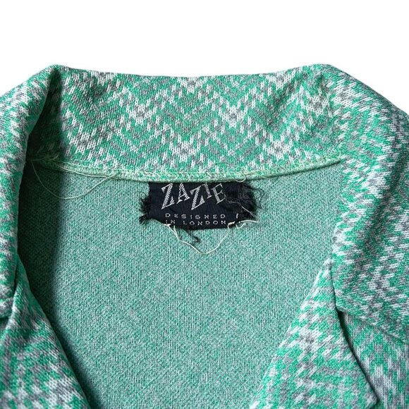 70s vintage plaid pointed collar blouse green notched dagger long sleeve button. - Picture 7 of 7